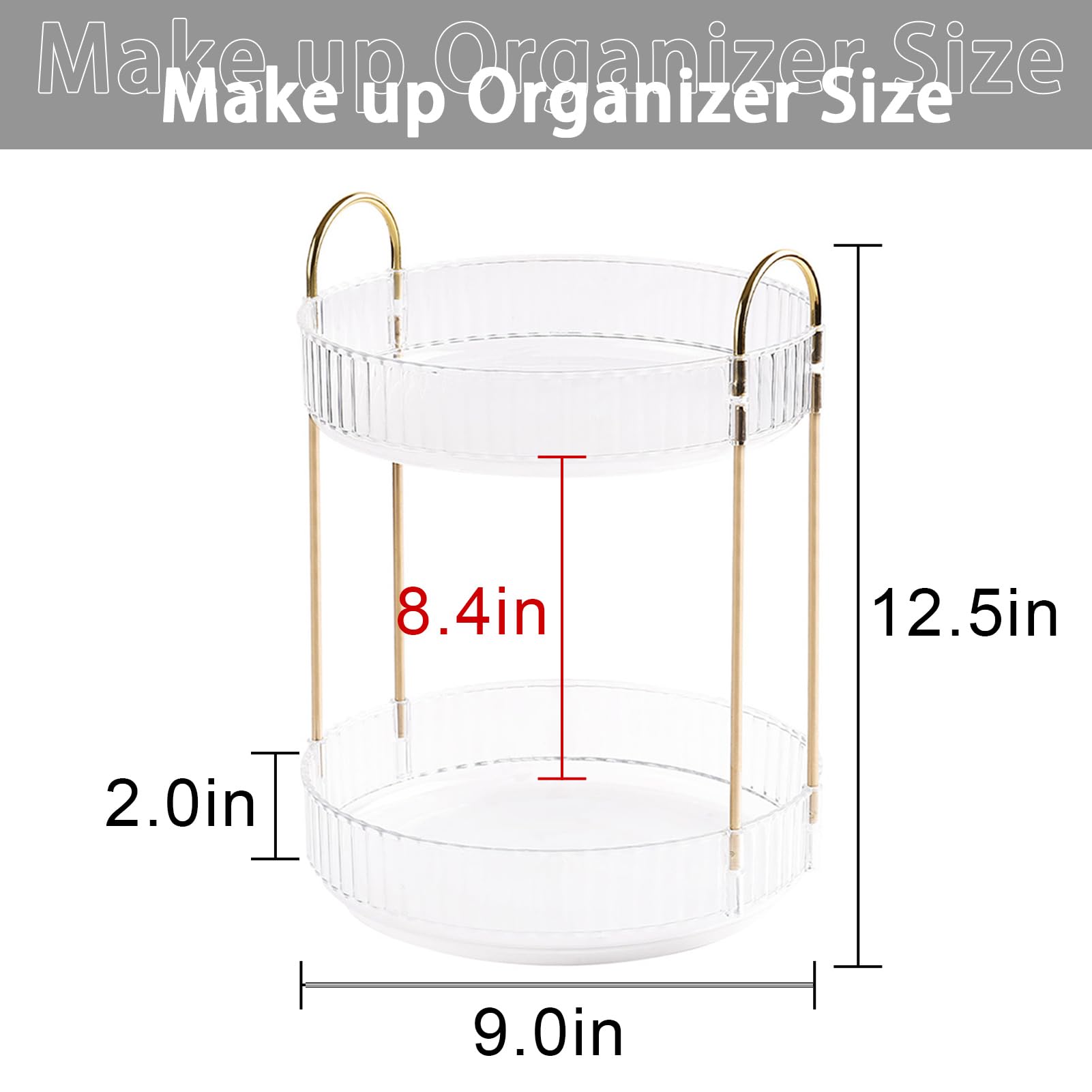 Vista detallada del organizador de 2 niveles para maquillaje y cuidado de la piel