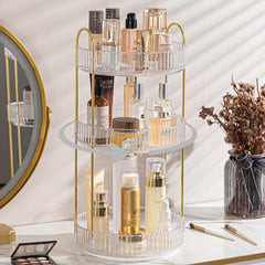 Organizador giratorio Shuang Qing con 3 estantes, ideal para maquillaje y cuidado de la piel.