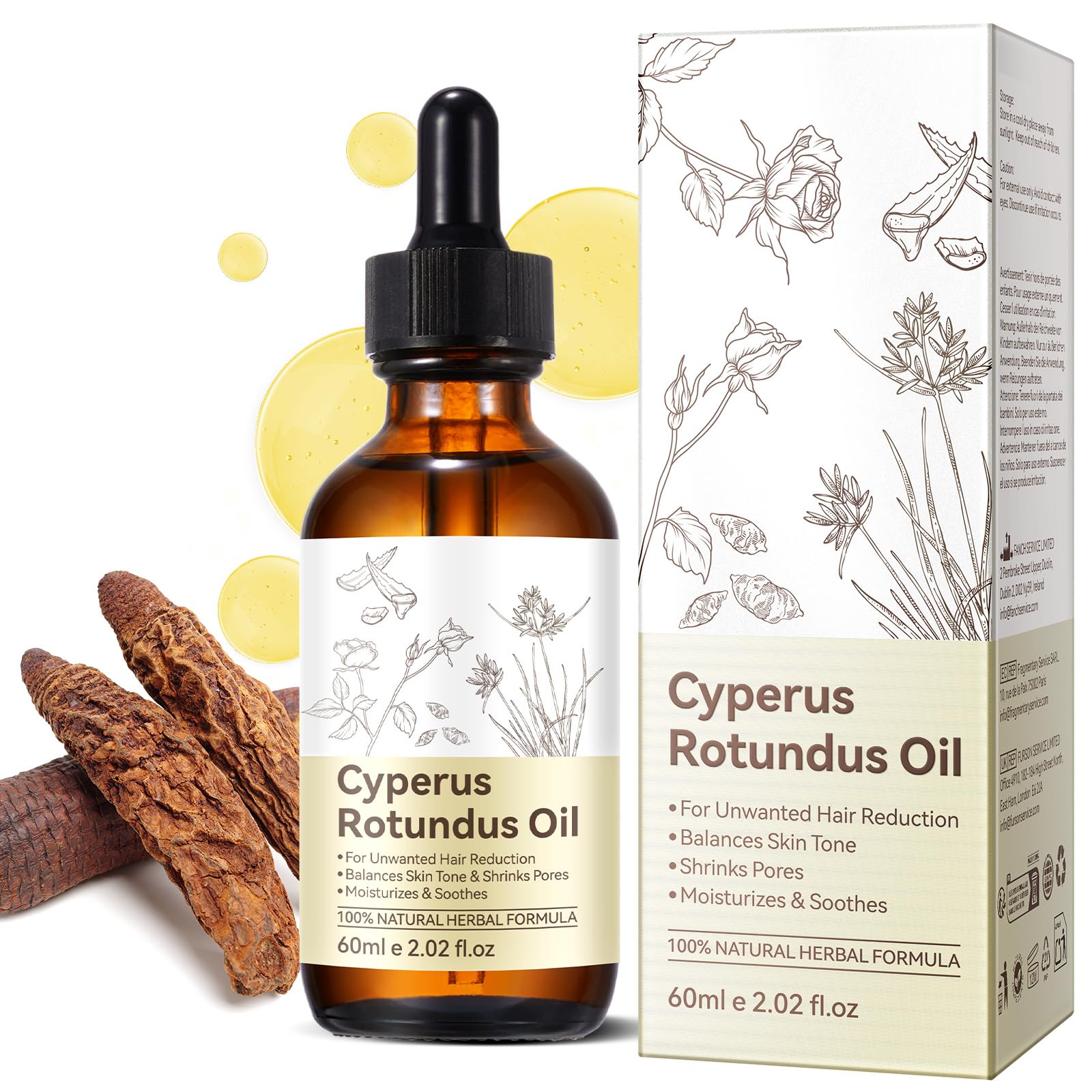 Shuangjia Cyperus Rotundus Aceite para depilación, botella de 60 ml lista para depilación suave.