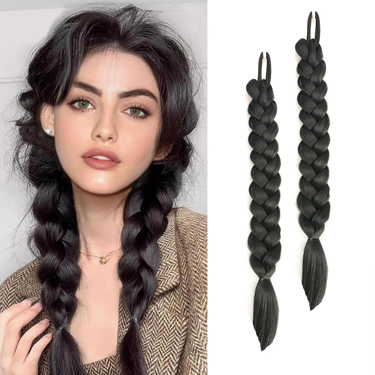 Extensión SHUFANG de cola de caballo negra, 16 pulgadas, para estilos largos