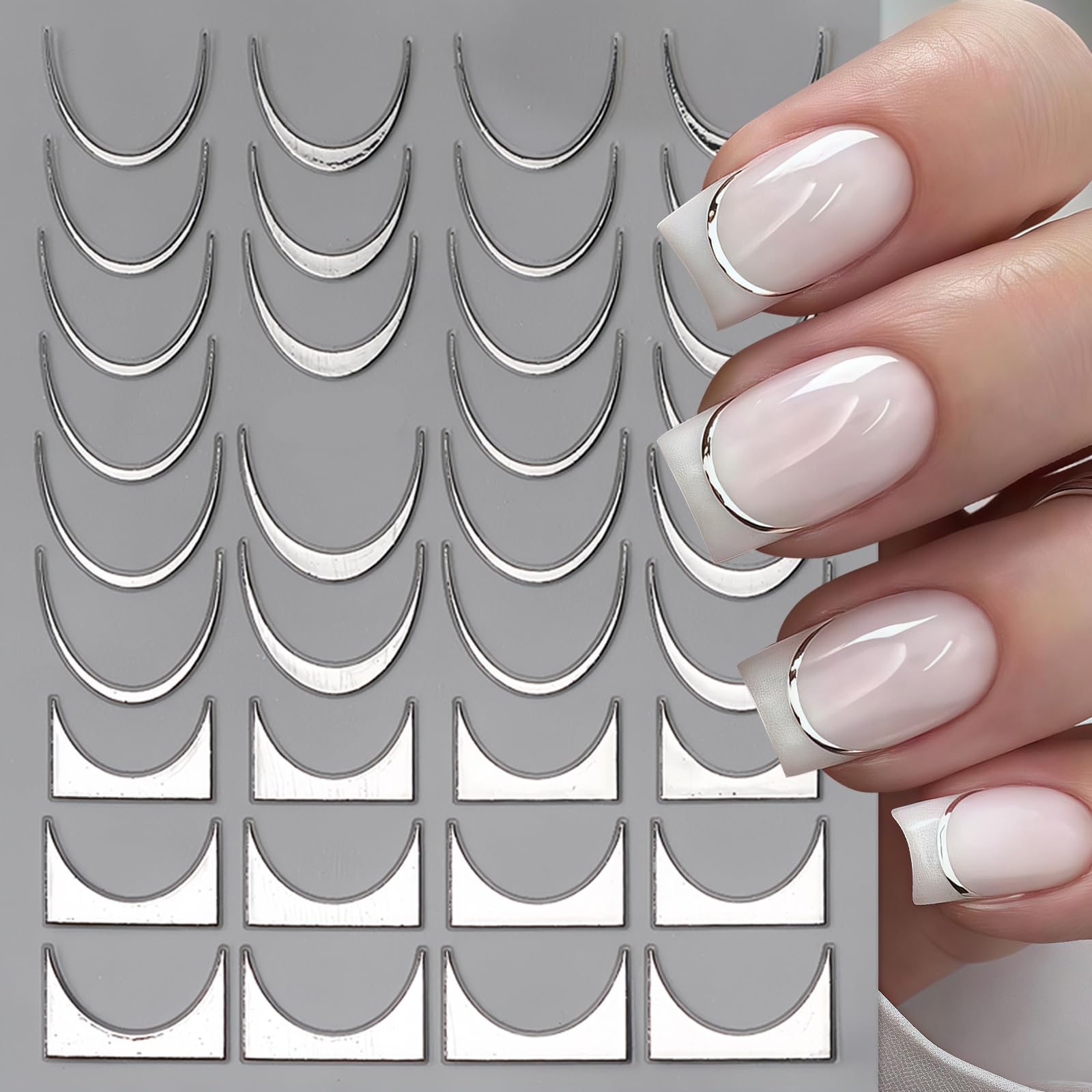 SHUXILIN línea francesa plata para uñas, combina con cualquier color