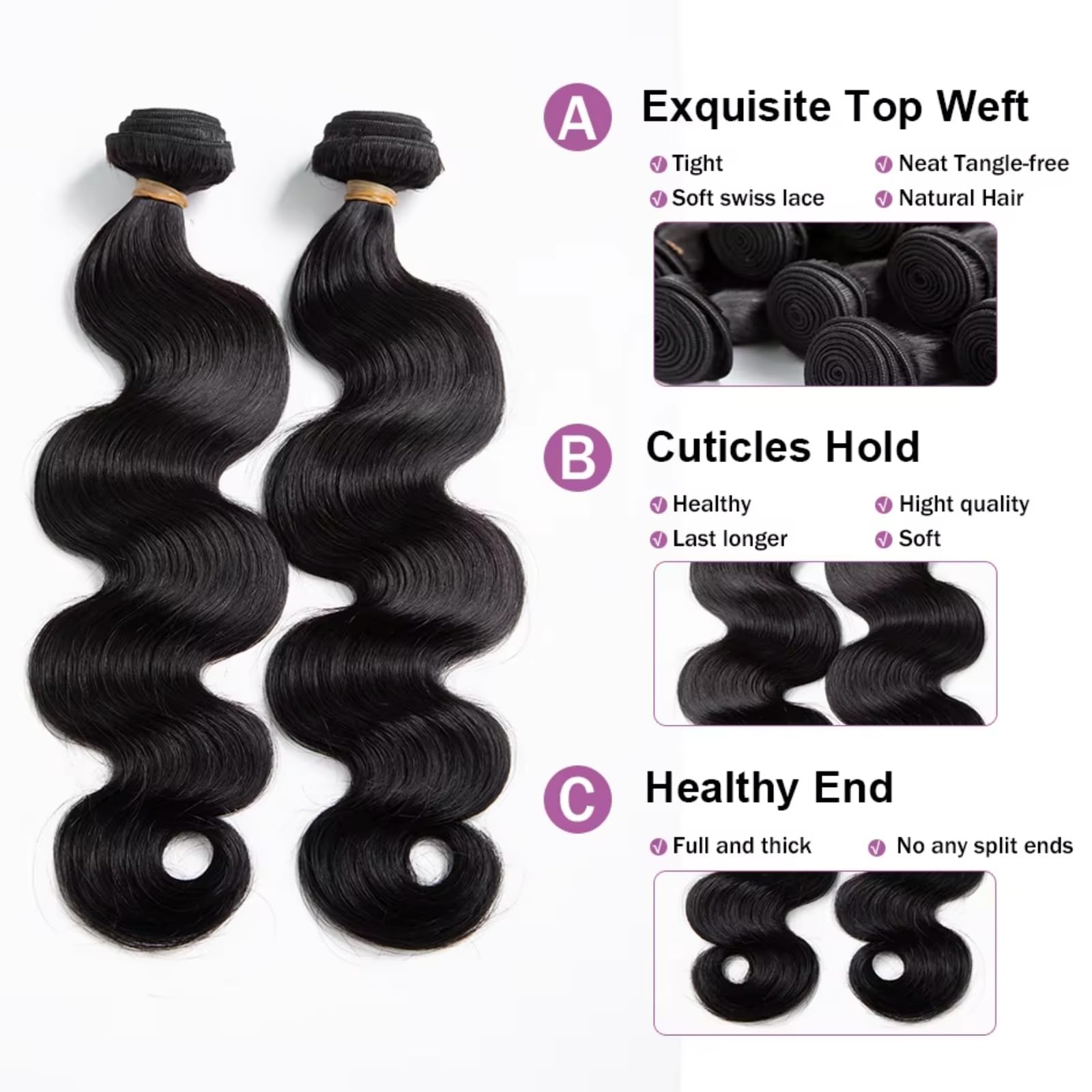 SHWAIR conjuntos cabello brasileño virgen onda suave para uso diario