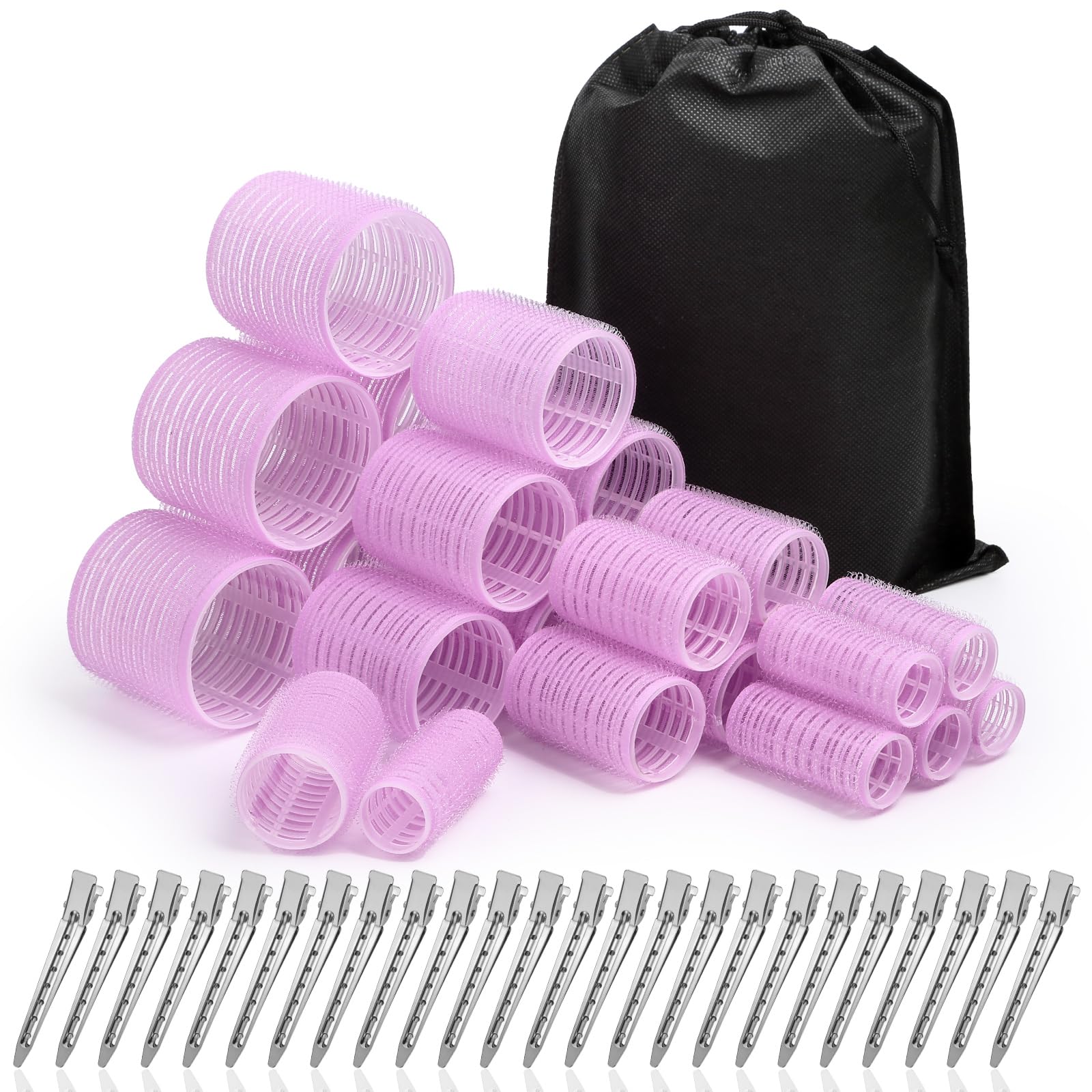 Shynek rodillos para pelo conjunto 48 rojos rosados, para crear rizos con volumen.