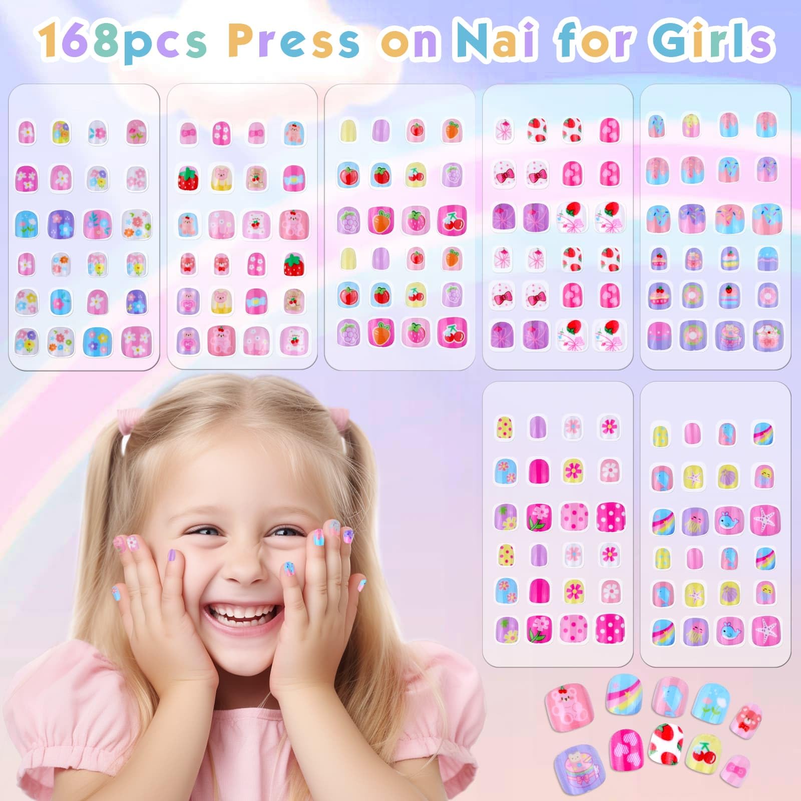 Shynek uñas con adhesivo prepegado; uso sencillo para manos pequeñas.