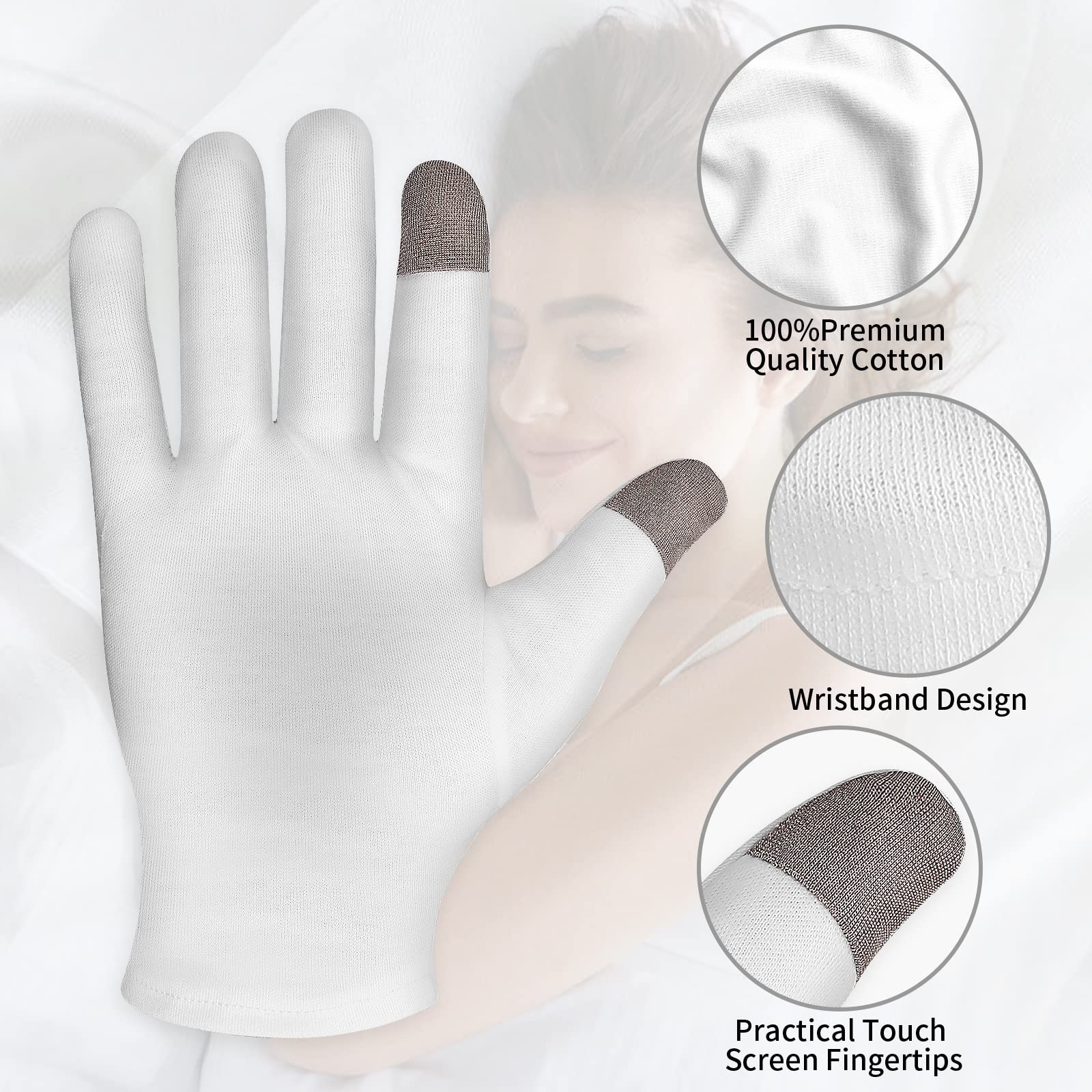 Guantes Sibba 100%Algodón, suaves y transpirables para uso nocturno.