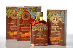 Etiqueta de Siberian Treasure describe origen y uso seguro en la piel.