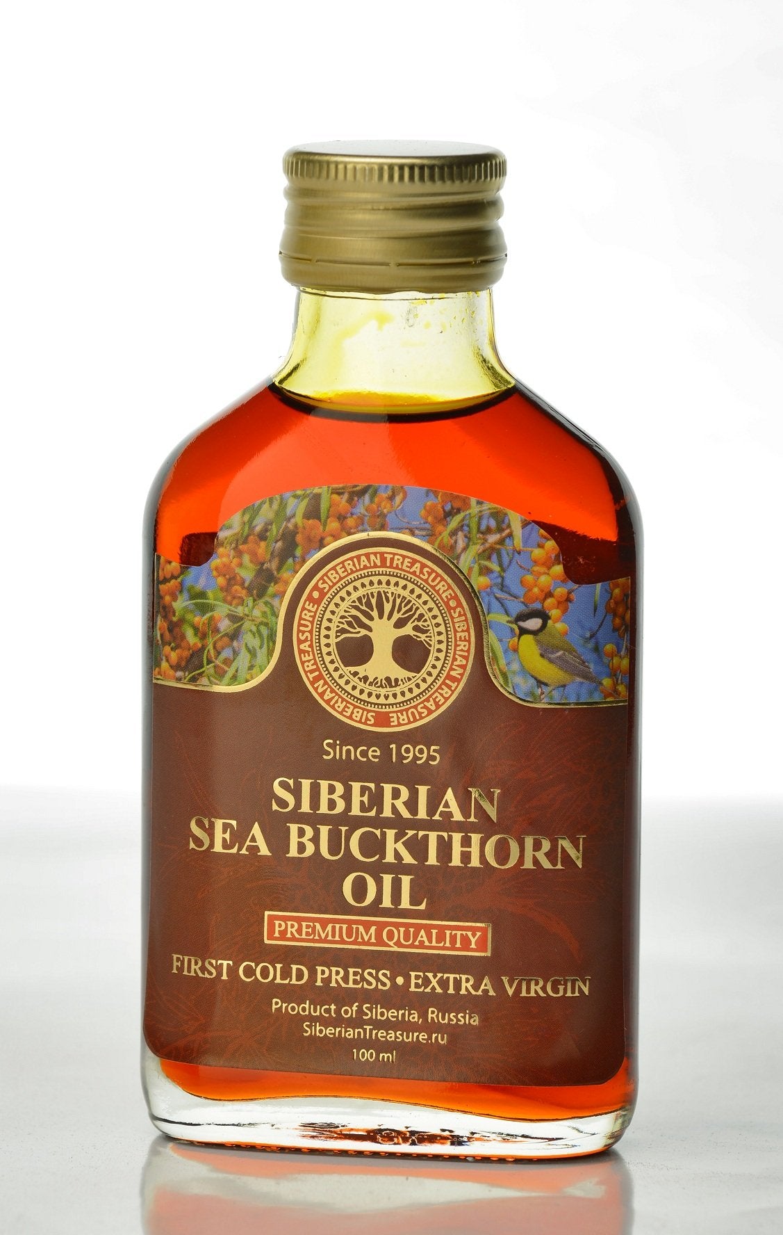Gotero de Siberian Treasure facilita la dosificación del aceite de espino amarillo.