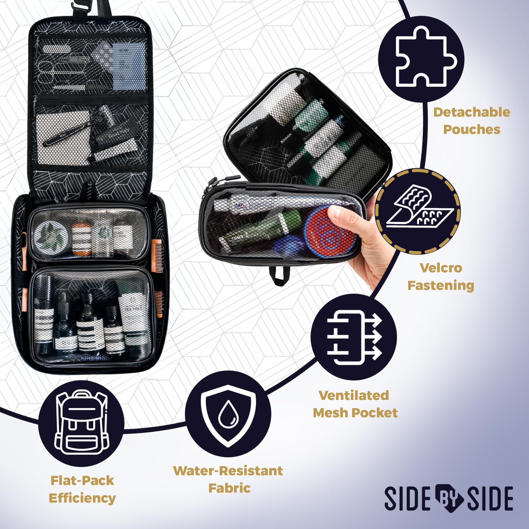 SIDE BY SIDE Slim dos-dopp-cubos desmontables, organización modular para viajes