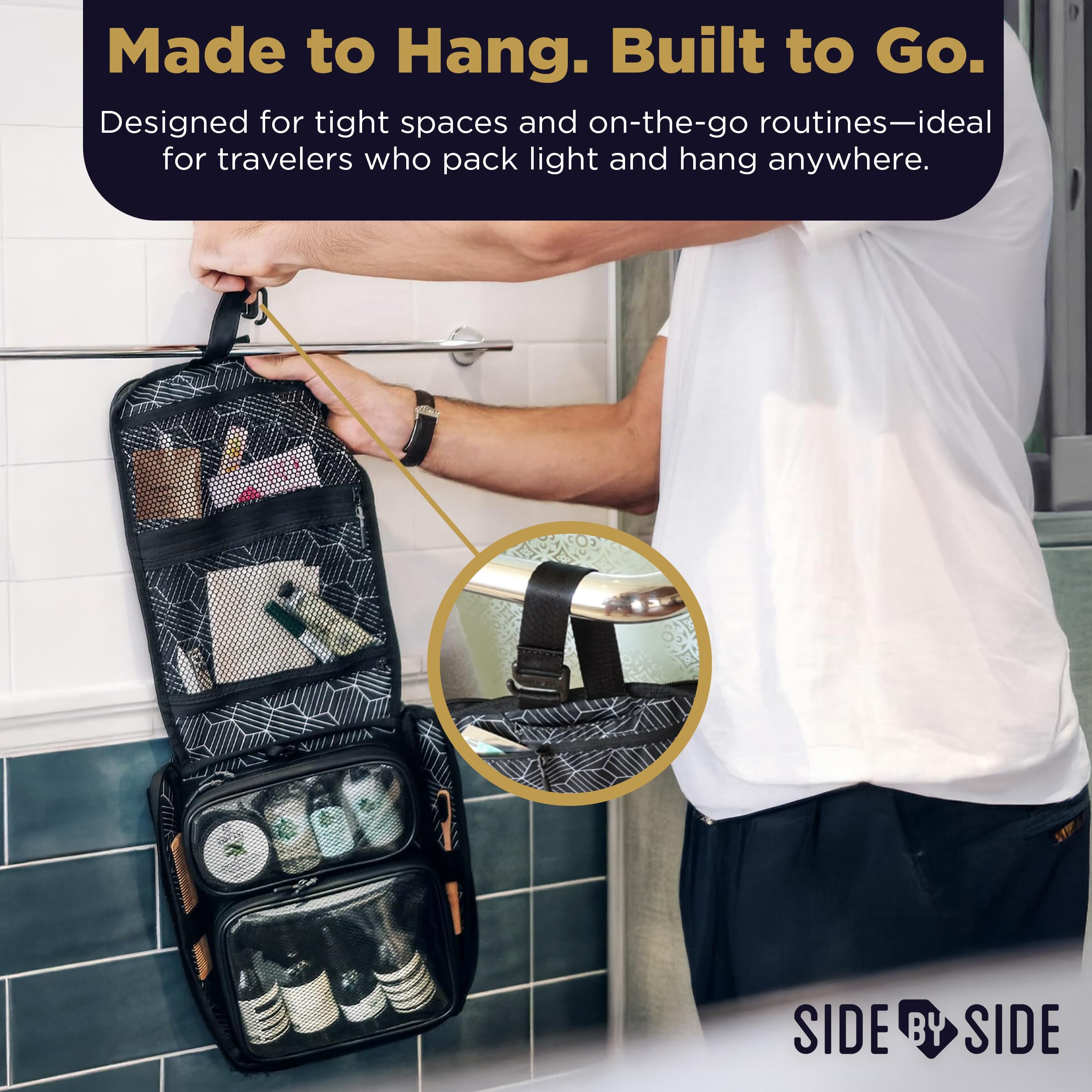 SIDE BY SIDE Slim material resistente al agua protege tus productos de aseo