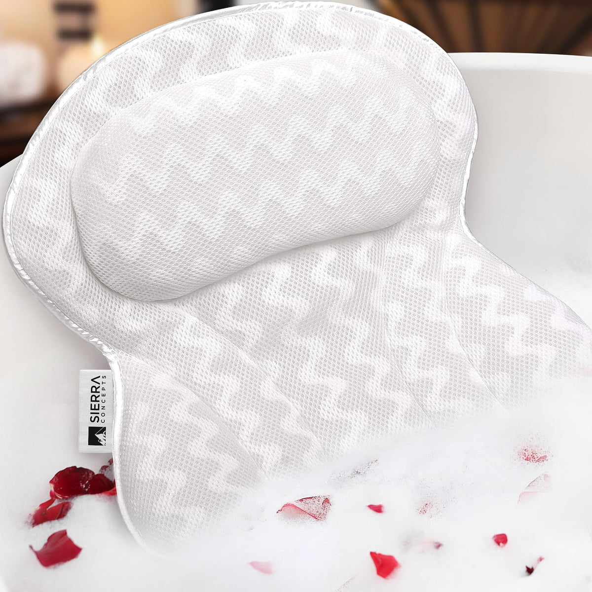 Sierra Concepts: almohada de baño ergonómica para cuello y hombros, confort durante el baño.