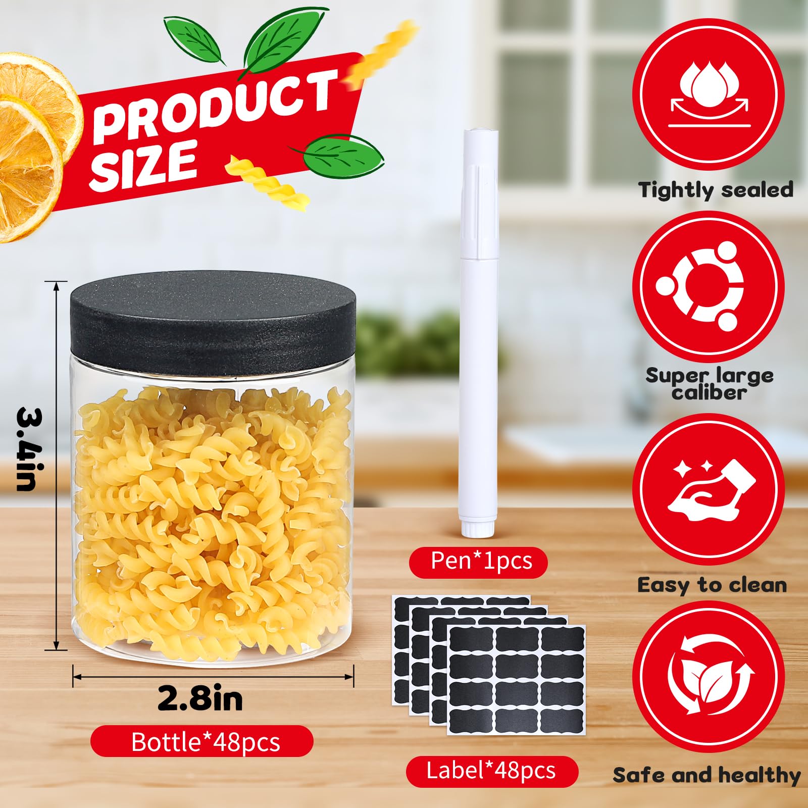 Frasco claro de sietpoek 8 oz, identificación rápida de contenidos