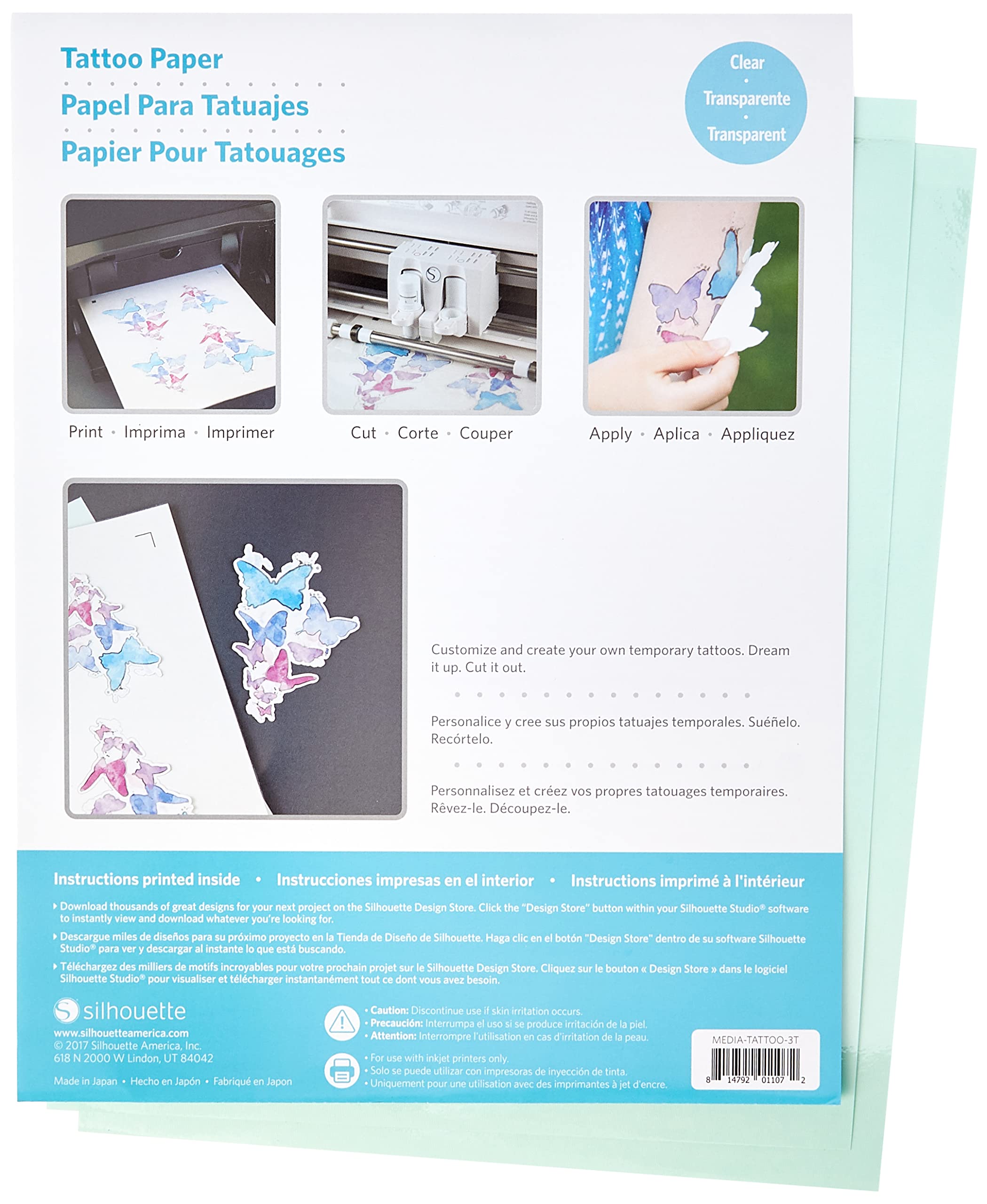 Papel de tatuaje temporal Silhouette con adhesivo para recorte preciso.