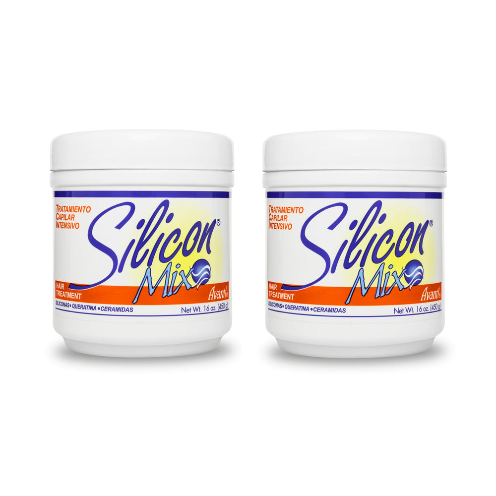 Silicon Mix Tratamiento, dos frascos de 16 onzas, aporta brillo y suavidad al cabello.