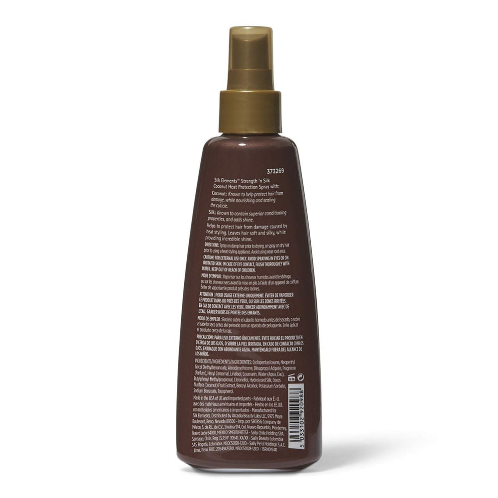 Silk Elements Coconut Heat Protection Spray, textura, cuidado de la cutícula con seda para un brillo suave.