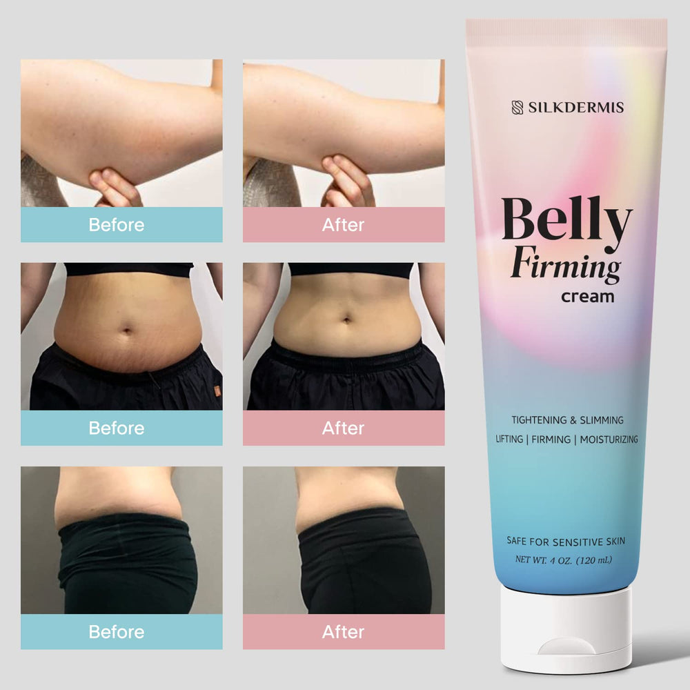 SILKDERMIS B Flat Belly Firming Cream uso diario en abdomen para cuidado constante.