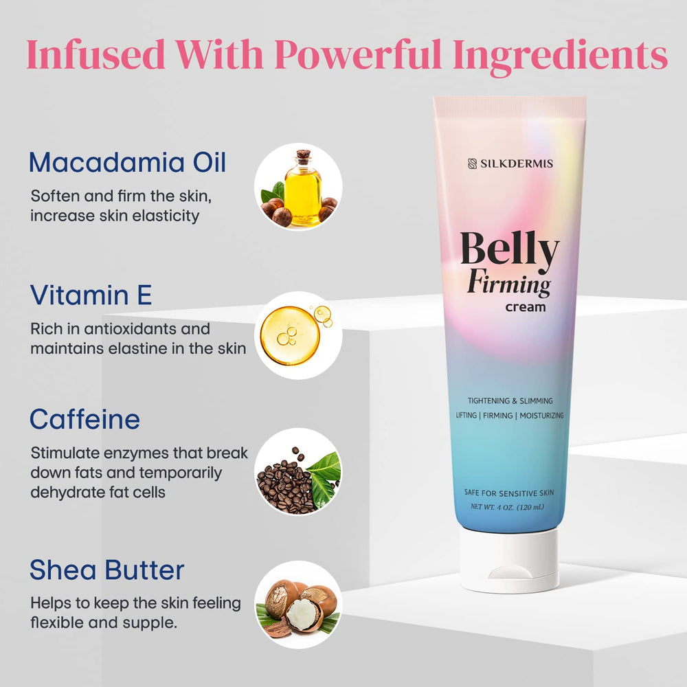 SILKDERMIS B Flat Belly Firming Cream aplicada en muslos para tersura e hidratación.
