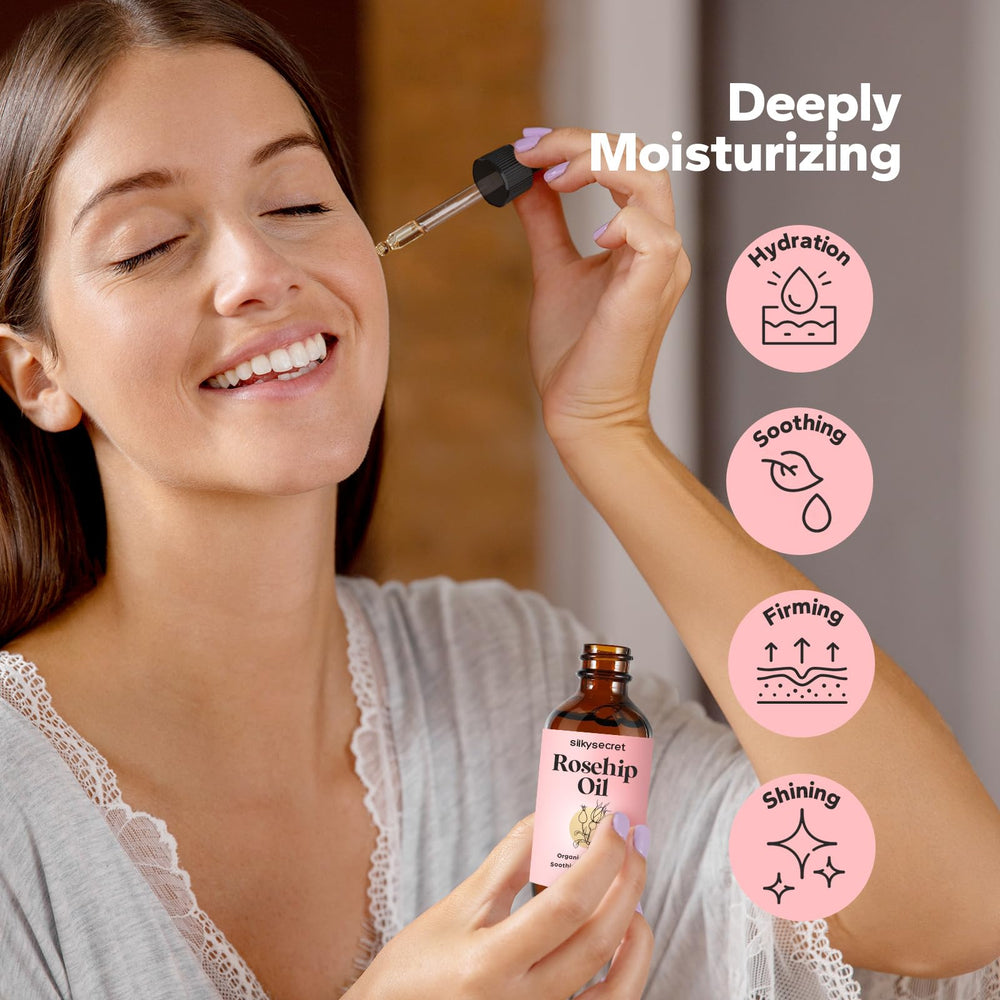SilkySecret aceite Rosa Mosqueta – textura seda para masajes faciales suaves