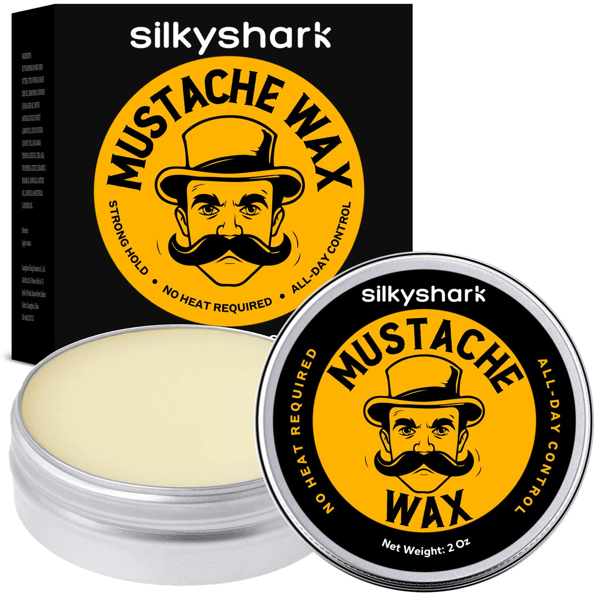 SilkyShark Cera para Bigote en lata de 2oz, fijación duradera.