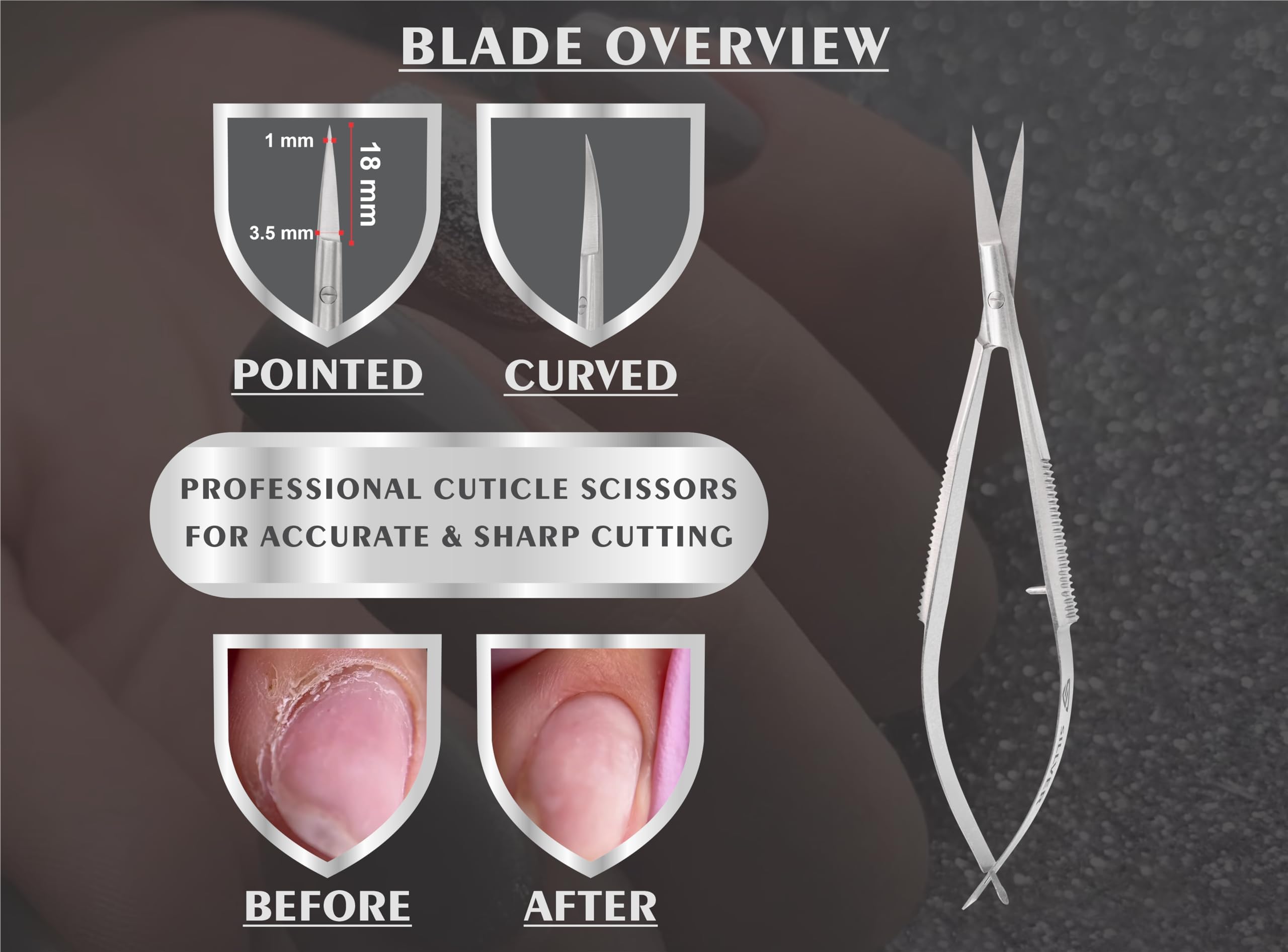 Tijeras SILLVER cutícula, manejo ergonómico para mayor control.