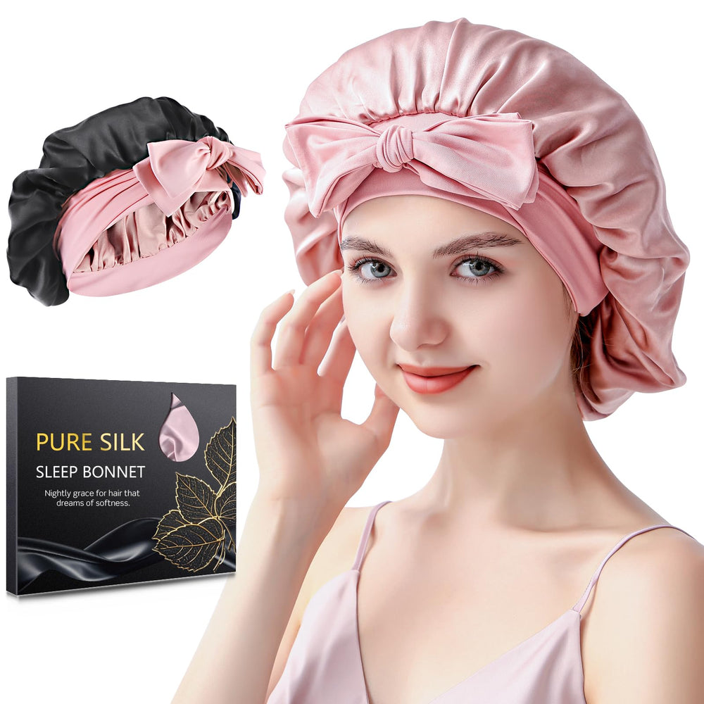 Silmana bonete de seda para dormir en rosa suave, protege el cabello y reduce fricción.