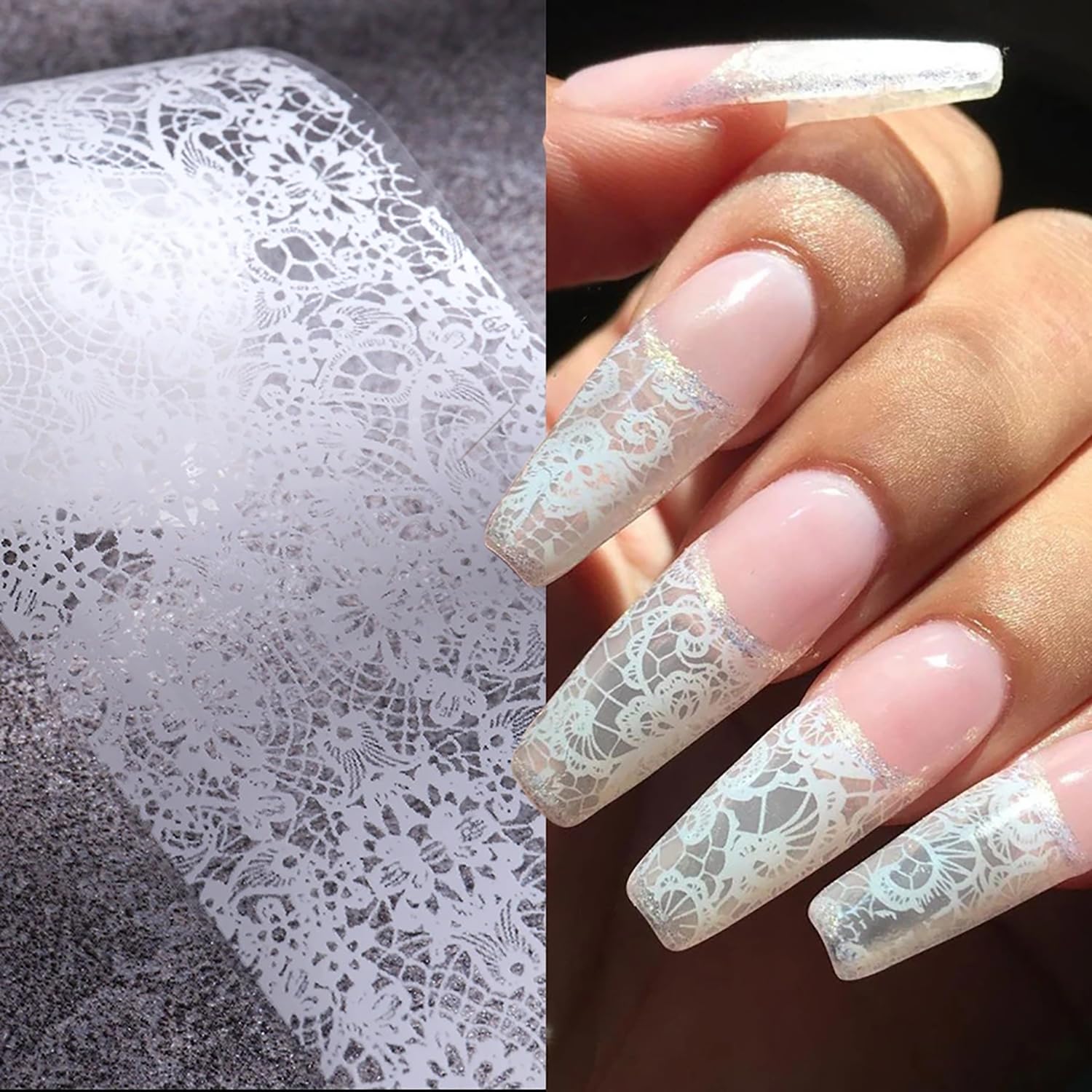 SILPECWEE diseño floral con encaje, lámina para uñas con acabado holográfico.