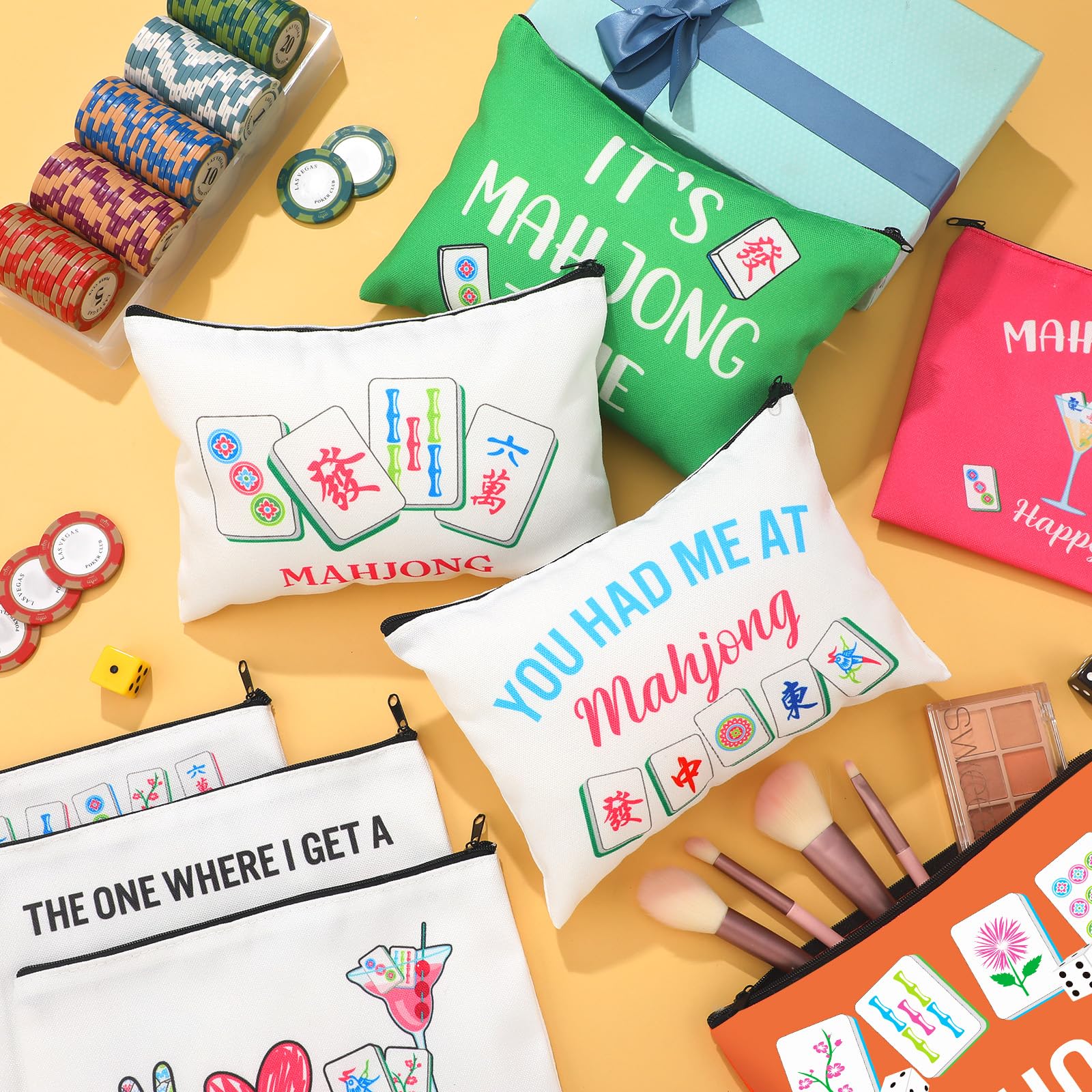 SilTriangle bolsa de maquillaje Mahjong estilo 6, ideal para regalos o fiestas.