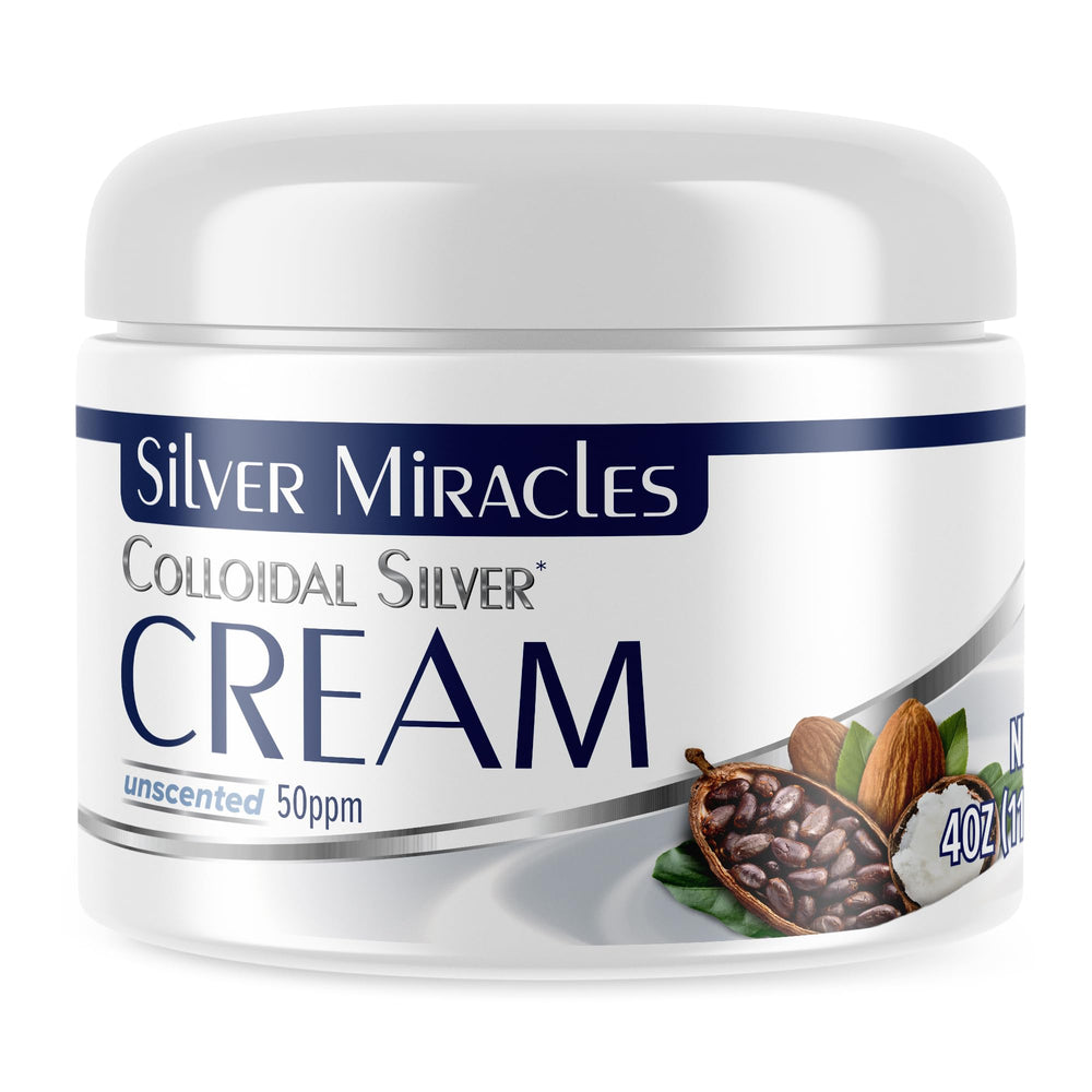 Crema Silver Miracles con plata coloidal en bote de 4 oz para uso diario.