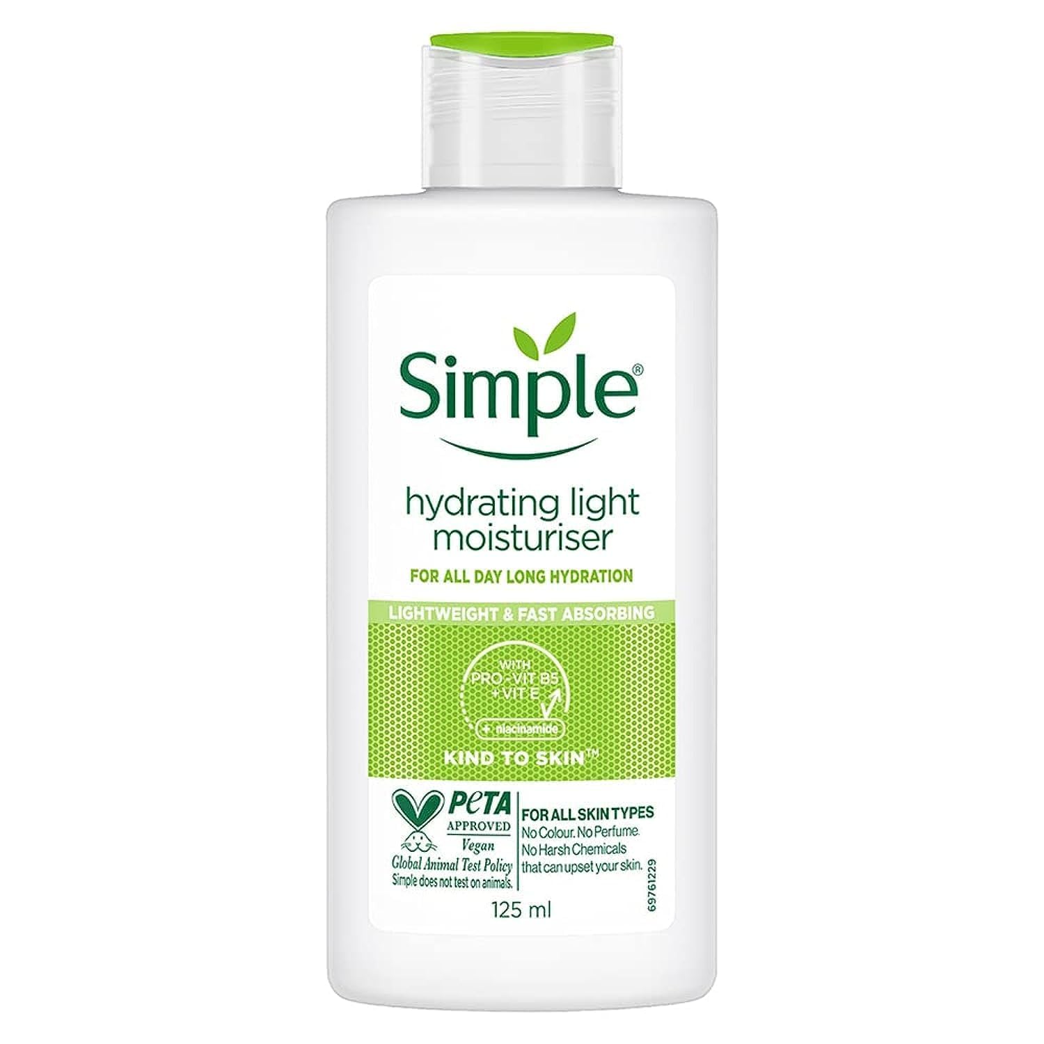 Simple Hidratante Ligero en botella de 125 ml, ideal para piel sensible