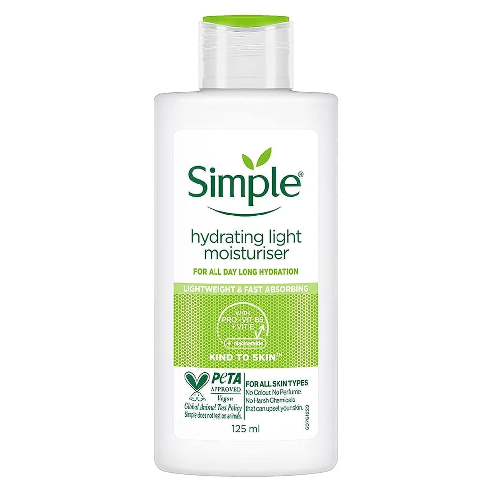 Simple Hidratante Ligero en botella de 125 ml, ideal para piel sensible