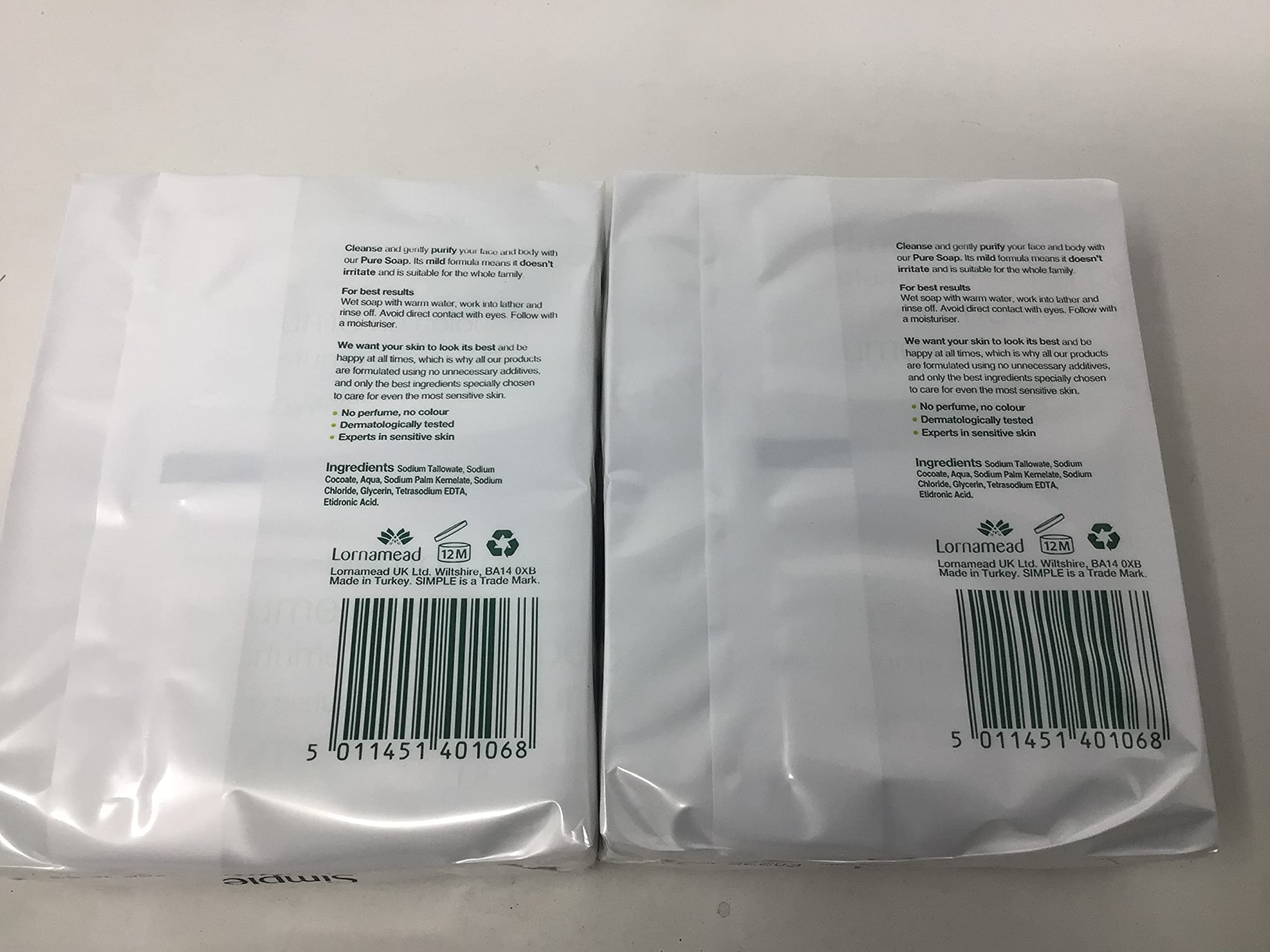 Jabón Simple 2-pack barra: textura suave para uso diario.