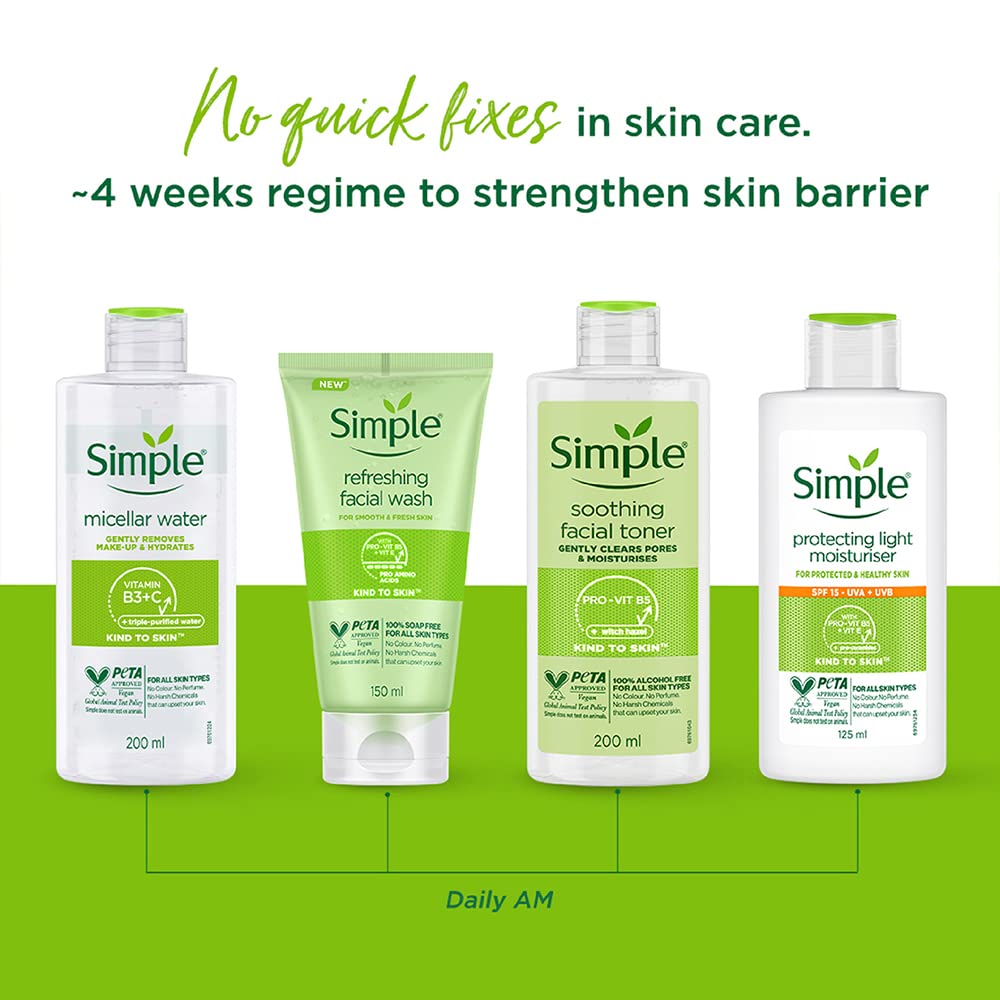 Envase ergonómico de Simple Kind To Skin Agua Micelar.