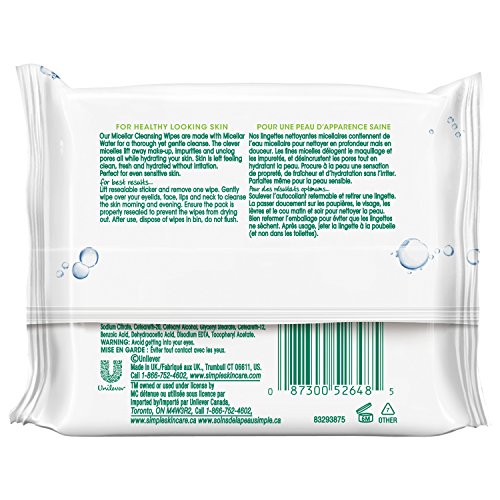 Toallitas micelares Simple para limpieza suave y refrescante de la piel