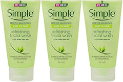 Simple gel limpiador facial refrescante en tubo, pack 3, limpieza suave.