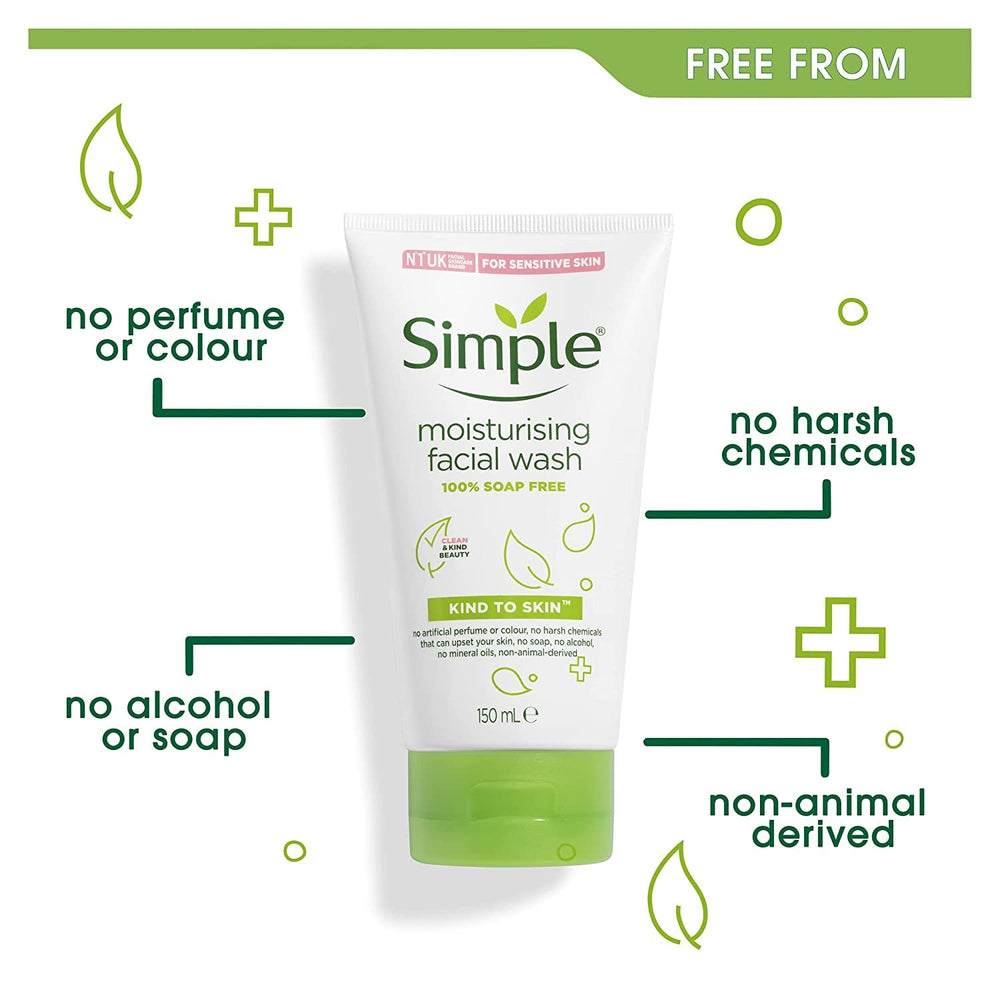 Post-wash skin looks hydrated and smooth after using Simple Moisturizing Face Wash.
