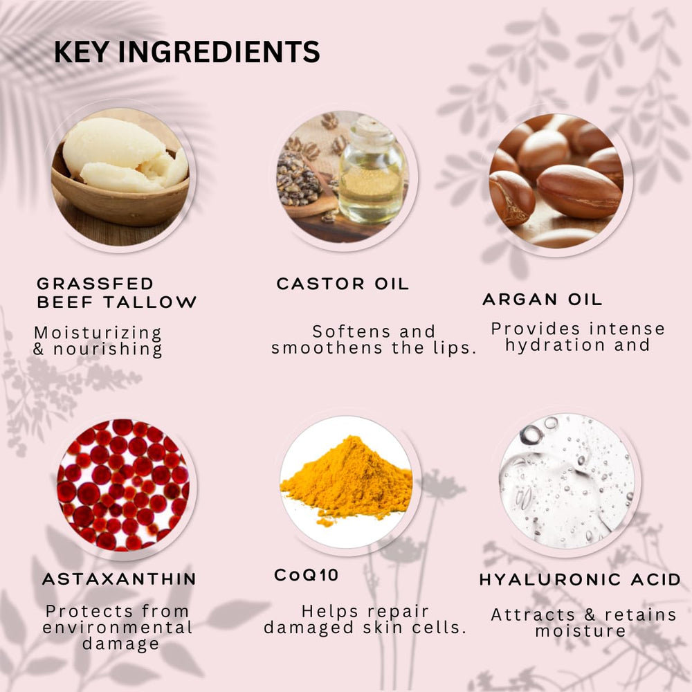 CoQ10 y astaxantina aportan antioxidantes suaves al bálsamo labial Simple Sophistication.