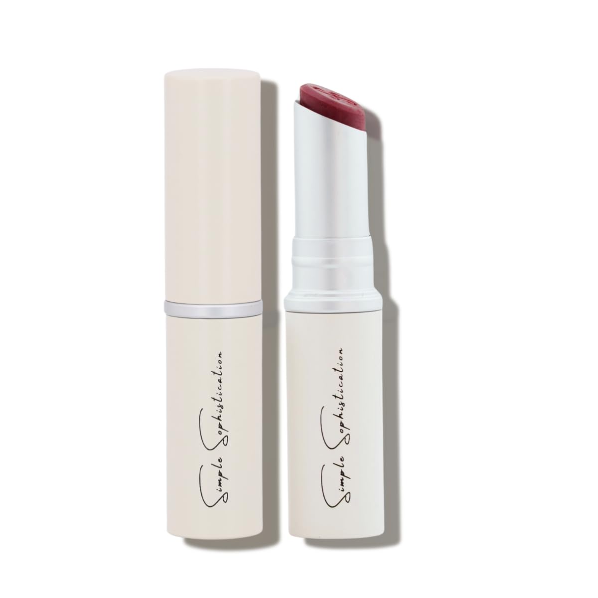 Bálsamo labial Simple Sophistication en rosa frío para labios suaves.