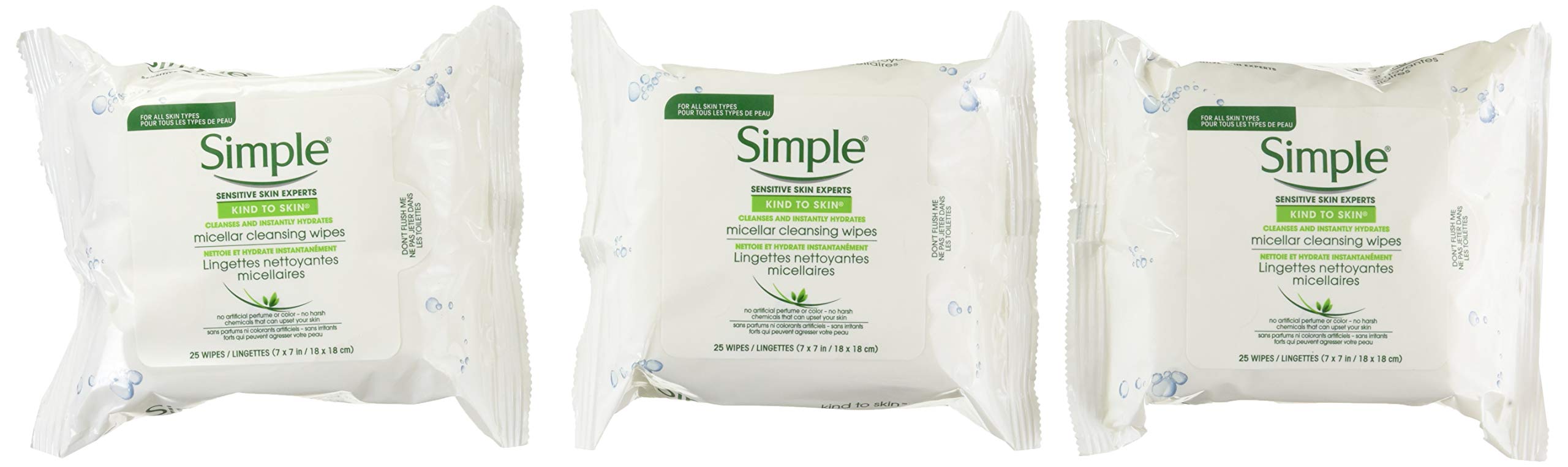 Simple toallitas desmaquillantes micelares de 25 cuentas para limpieza rápida y suave