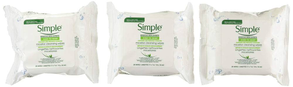 Simple toallitas desmaquillantes micelares de 25 cuentas para limpieza rápida y suave