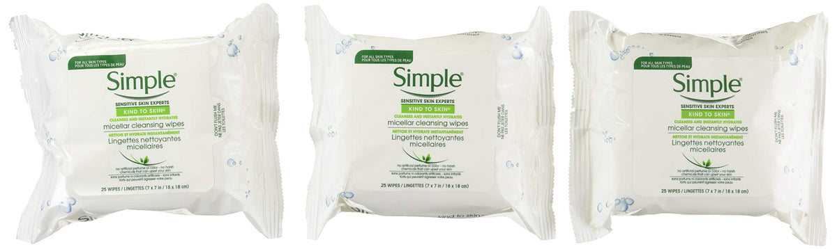 Simple toallitas desmaquillantes micelares de 25 cuentas para limpieza rápida y suave
