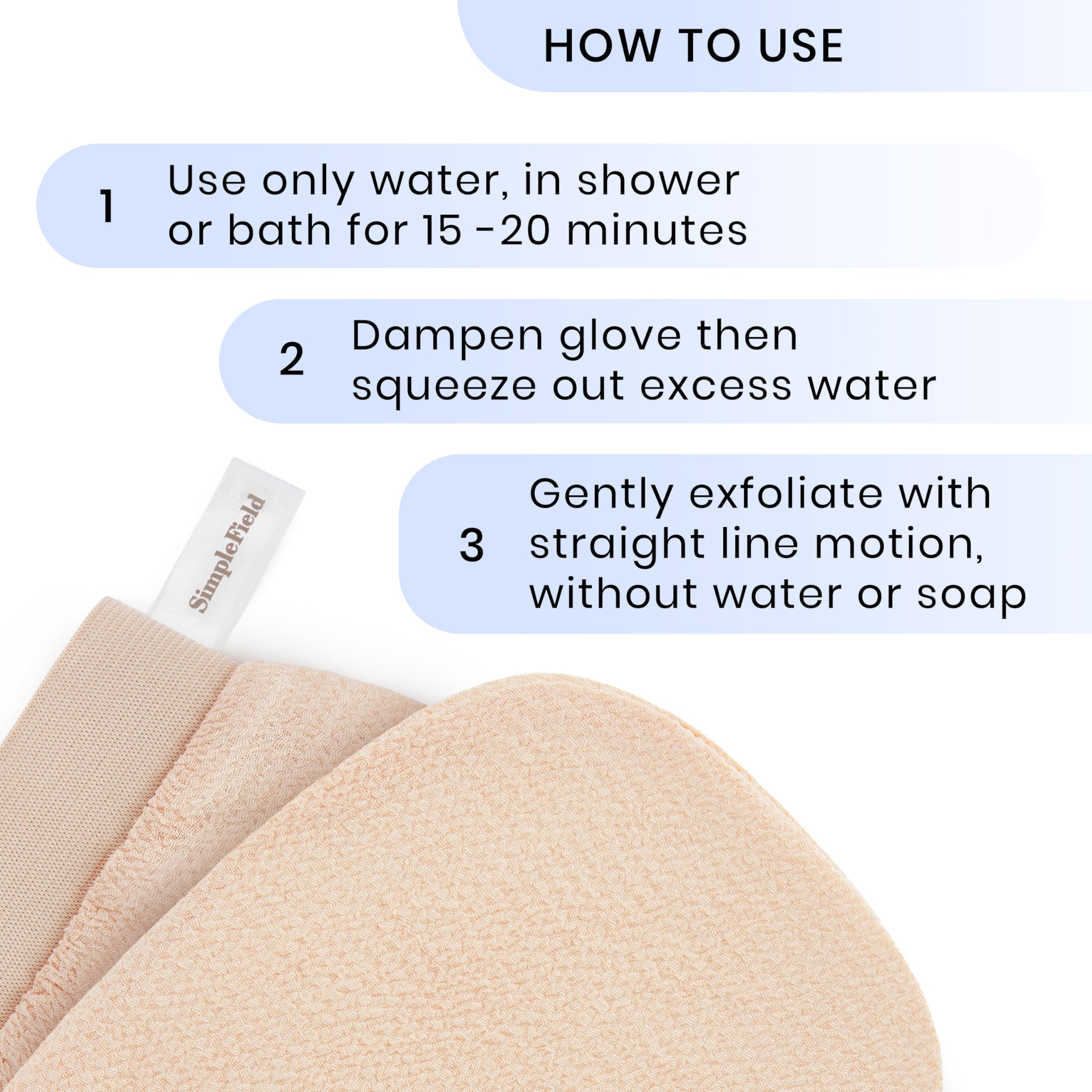 Piel más suave tras exfoliación con guantes SimpleField Kessa.