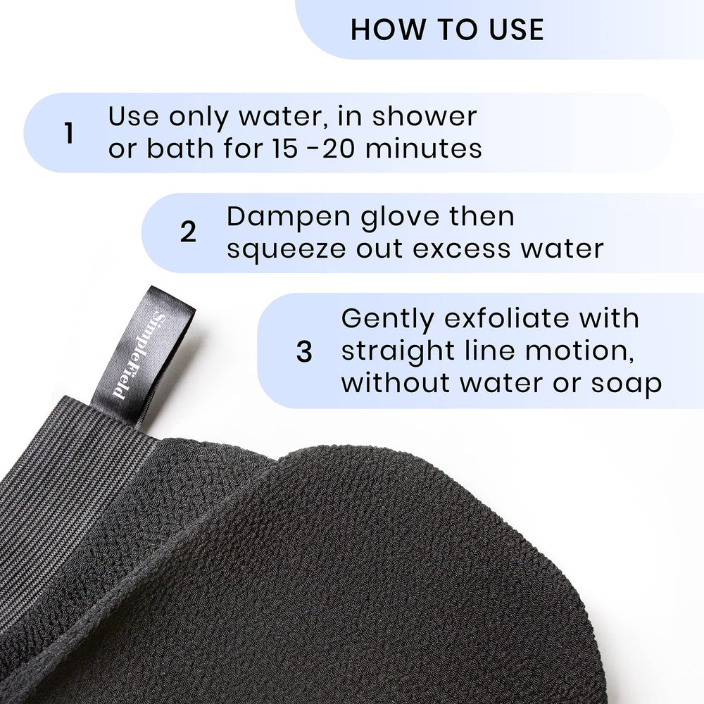 Guante exfoliante SimpleField para uso diario, cómodo de manejar en la mano.