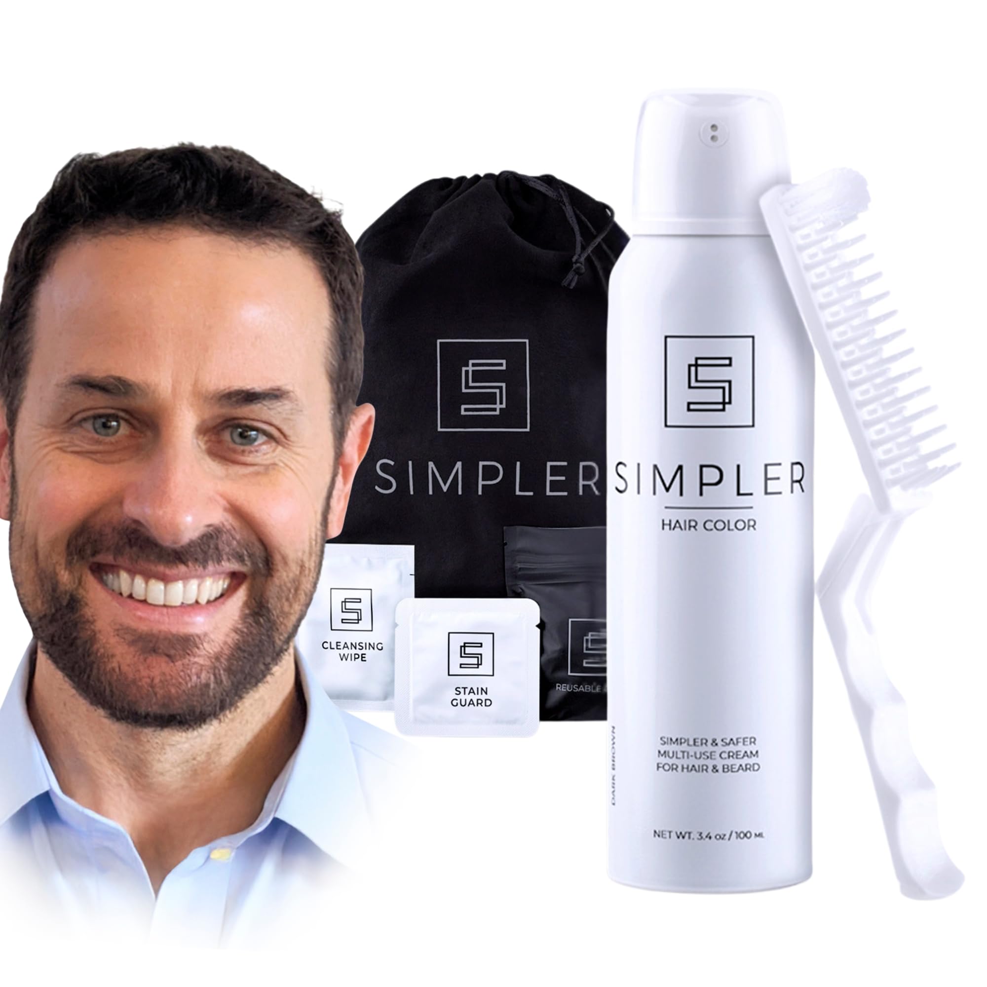 Simpler Hair Color kit aplicación espuma marrón negro para cabello y barba, uso sencillo