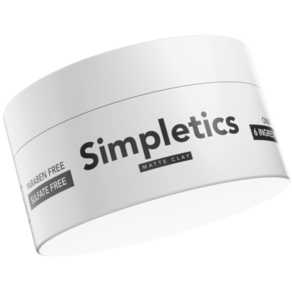Simpletics arcilla para cabello, botella vainilla con aroma suave para estructura natural.