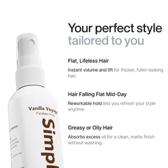 Simpletics: pelo-volumen aumenta volumen en cabello fino con acabado mate.