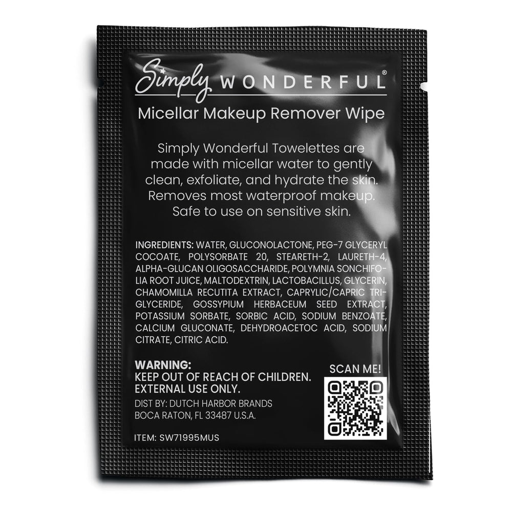 Emballage compact Simply Wonderful, lingettes démaquillantes faciles à emporter.