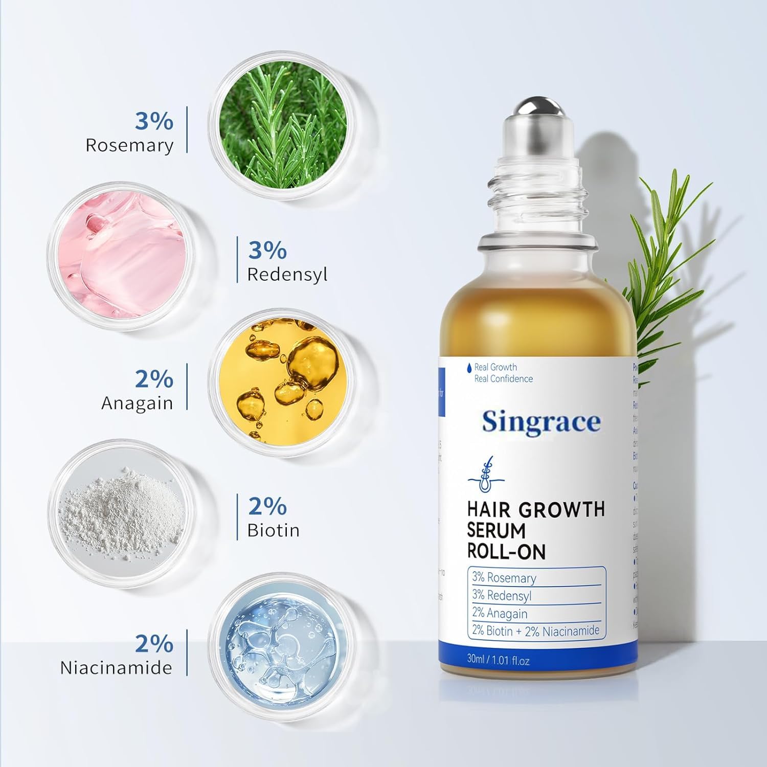 Singrace serum crecimiento pelo - aplicador bola para aplicación precisa