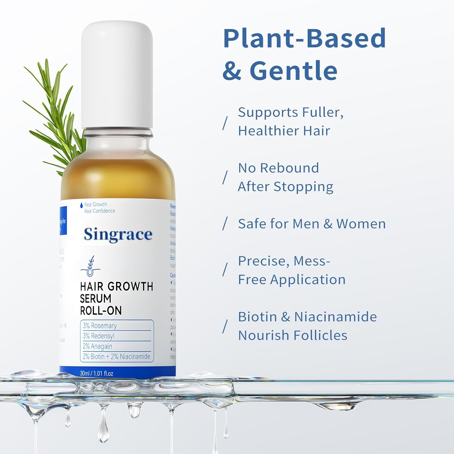 Singrace serum crecimiento pelo - cabeza de bola precisa para zonas con menos cabello