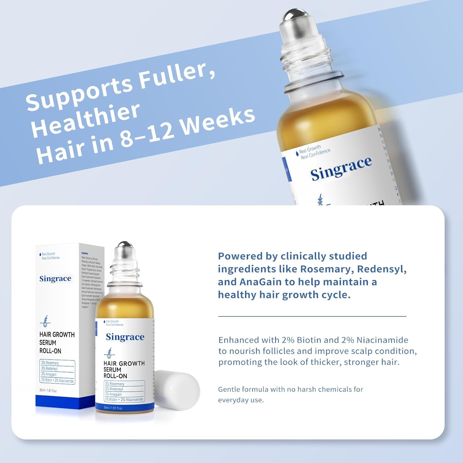 Singrace serum crecimiento pelo - efecto volumen visible con uso regular