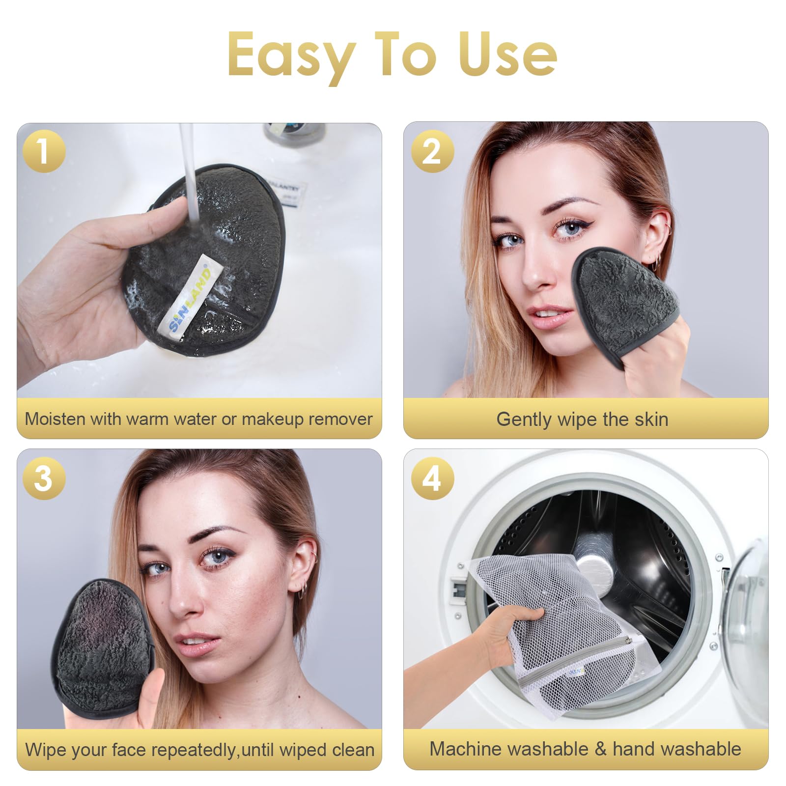 El diseño con guantes SINLAND facilita una limpieza facial más precisa.