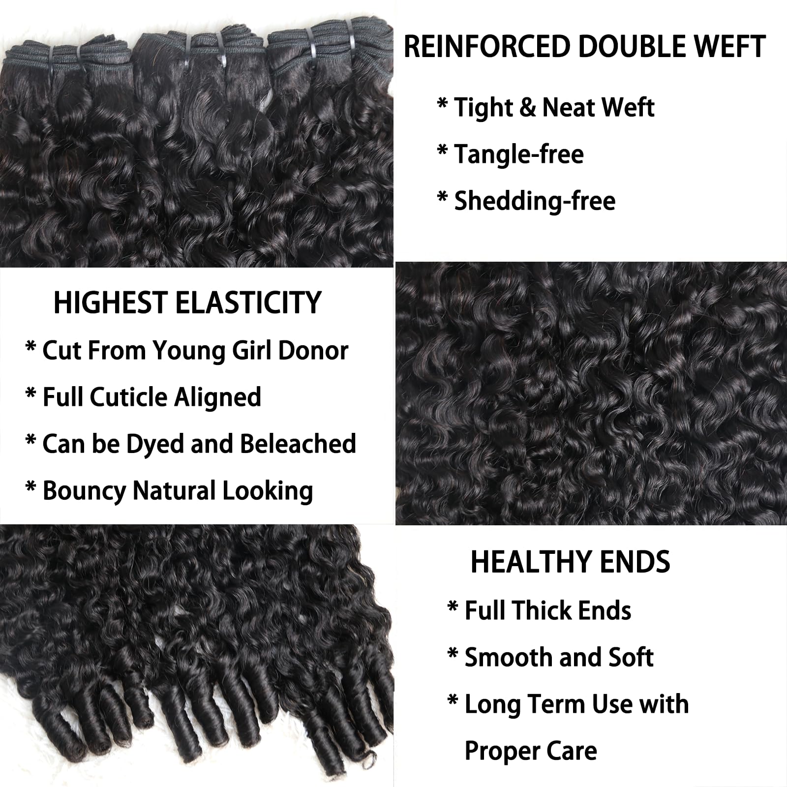 Sinuowei: paquetes de cabello humano negro natural con extremos en espiral para instalación rápida